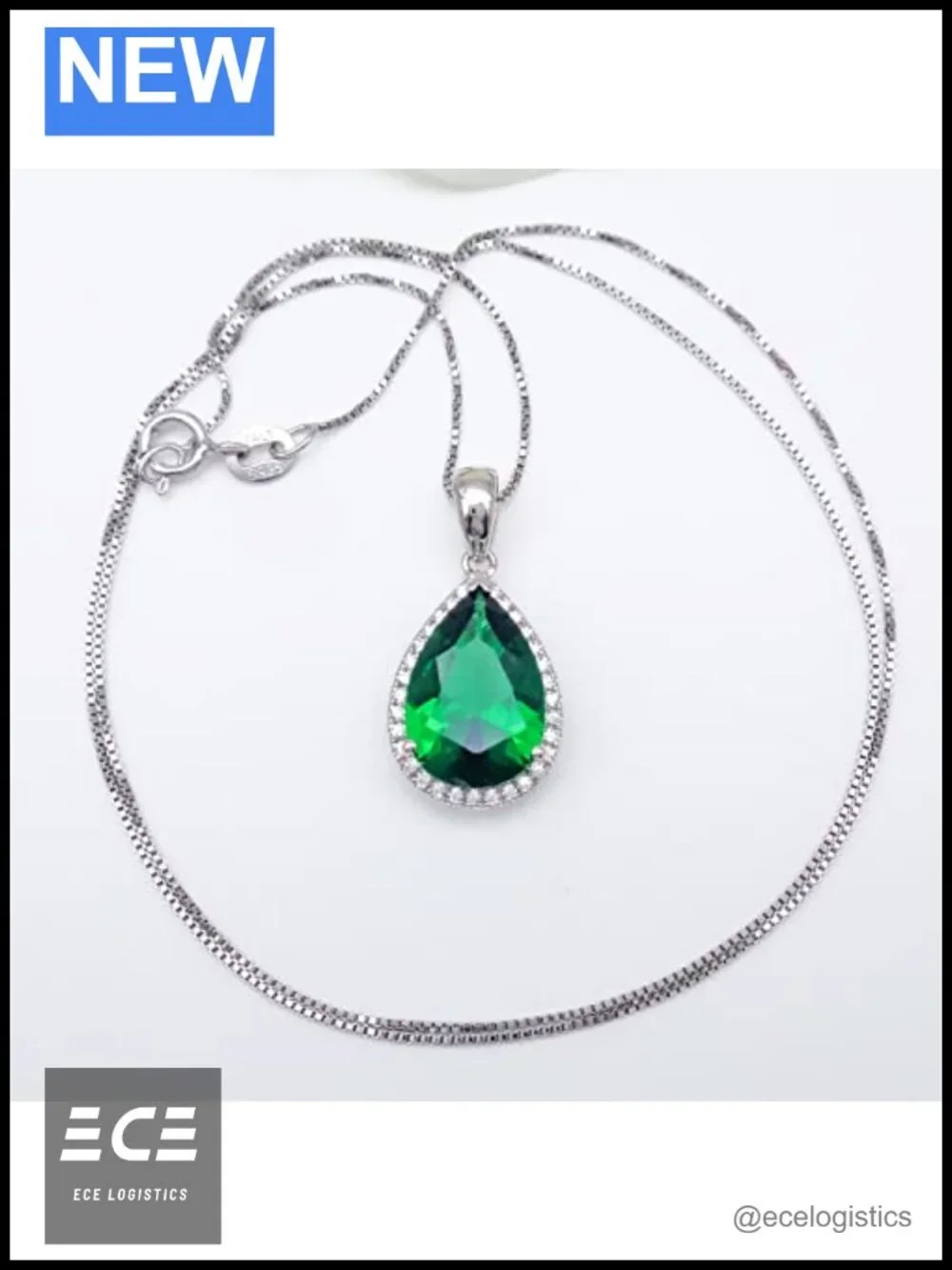 925 Sterling Silver Pear Shaped Pendant Necklace White Gold Plated 18